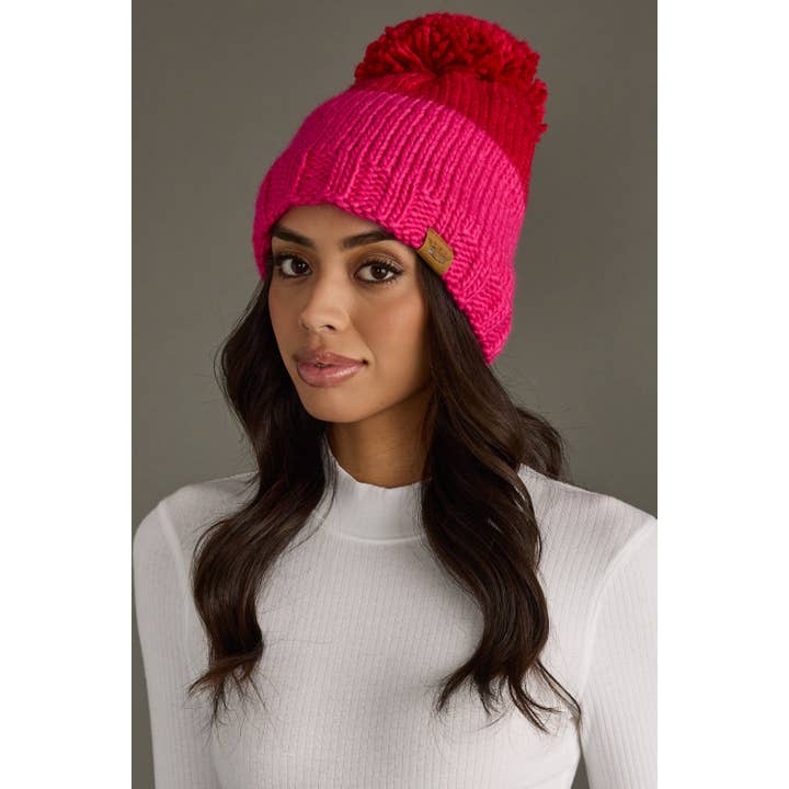 Panache Apparel Co. - Wholesale Beanie - Women's - Red & Pink Color Block Pom Hat2