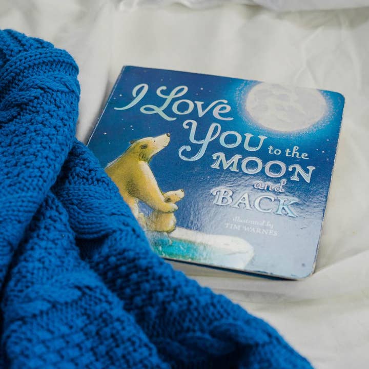 Knitted Baby Blanket - Lapis Blue for wholesale by Beach Born Salcombe Ltd