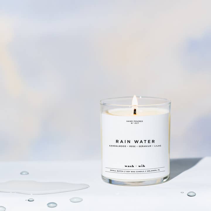 Wash and Wik - Wholesale Jar/Filled Candle - Rain Water Soy Wax Candle | Sandalwood | Rainy Day - 1 Wick0