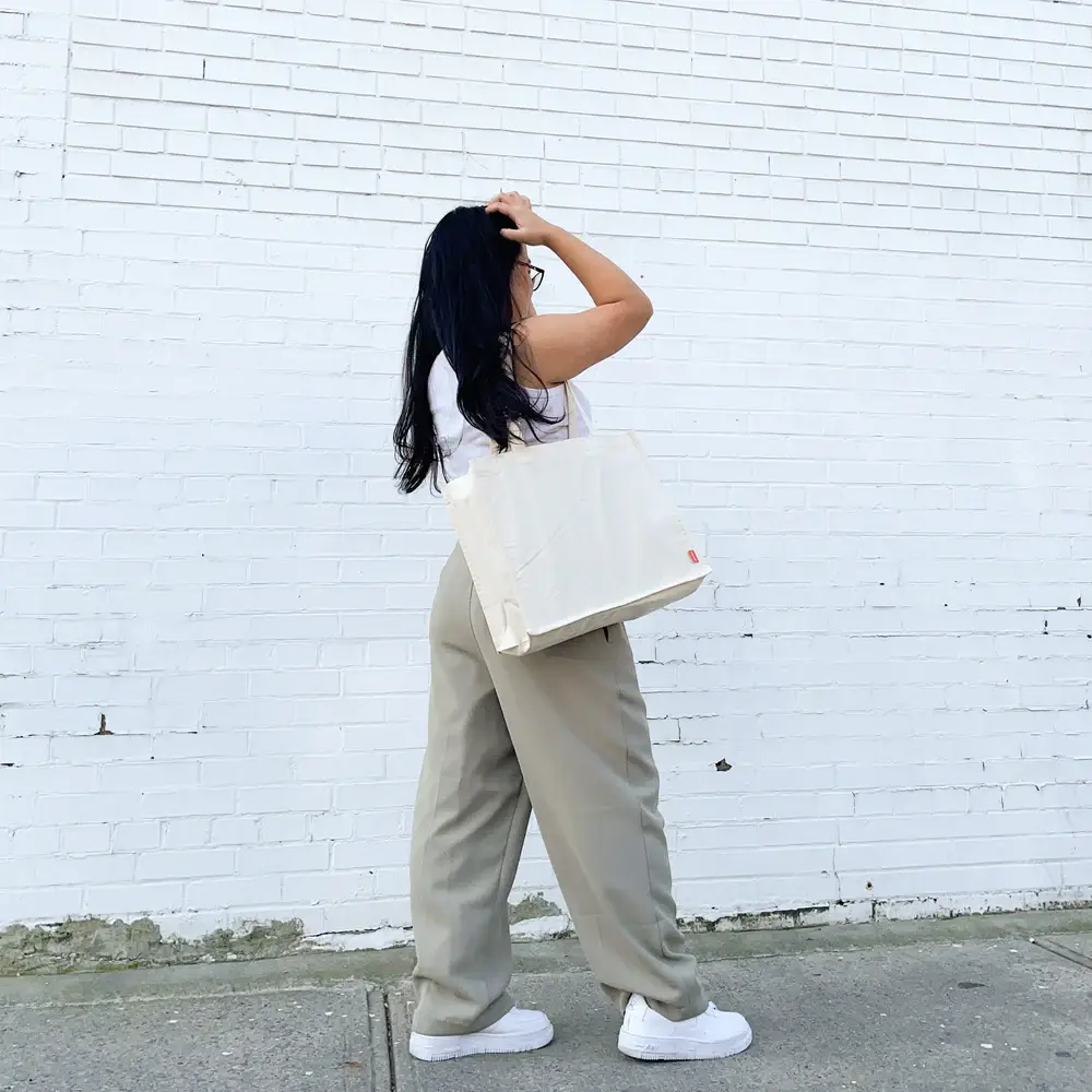 Dous - Wholesale Tote Bag - Women's - plain large cotton canvas tote bag with zippered pocket3