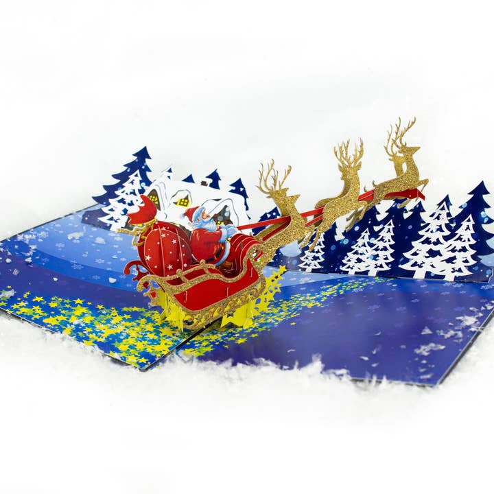 Biglietto di Natale pop-up a forma di slitta per la vendita all'ingrosso da parte di Cardstalked