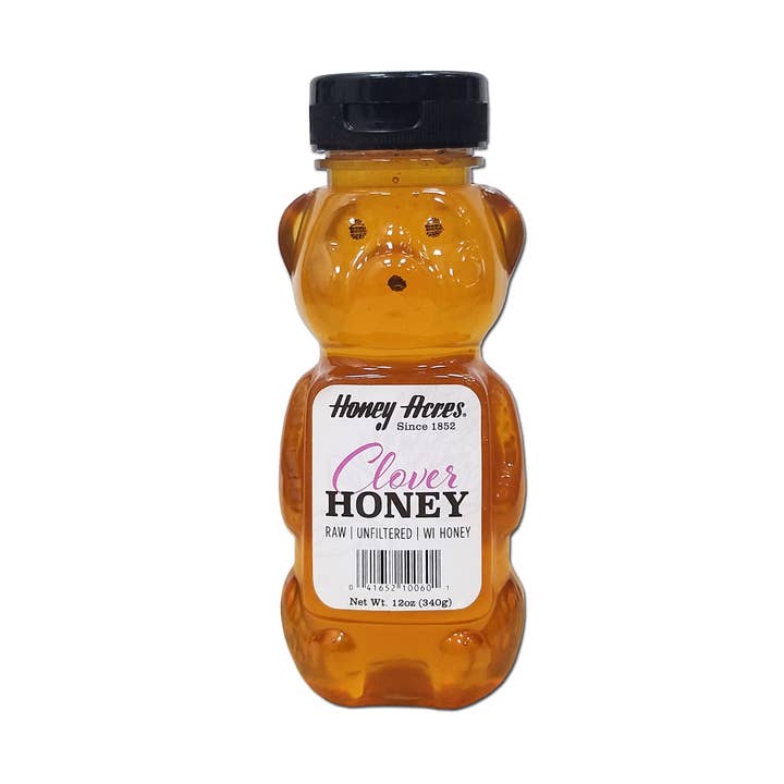 Clover Honey - 12oz BEAR Squeeze Bottle for wholesale by Honey Acres Inc.