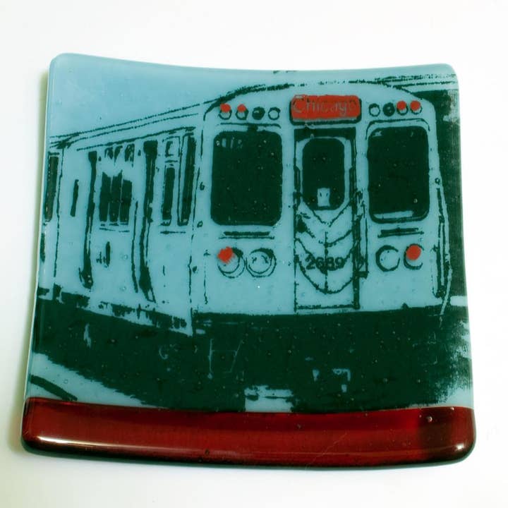 Chicago El Train Fused Glass 4.5" Catch-all Dish for wholesale by Kiku Handmade | Contemporary Fused Glass Home Goods