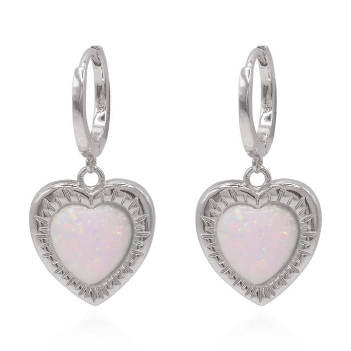 Adore Opal Heart Huggies | 925 Sterling Silver for wholesale by LUNA CHARLES EMRA LTD