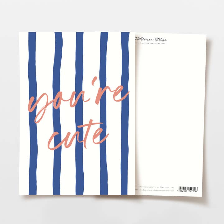 Cartolina sei carino a righe blu, certificata FSC per la vendita all'ingrosso da parte di Wildblumen Atelier
