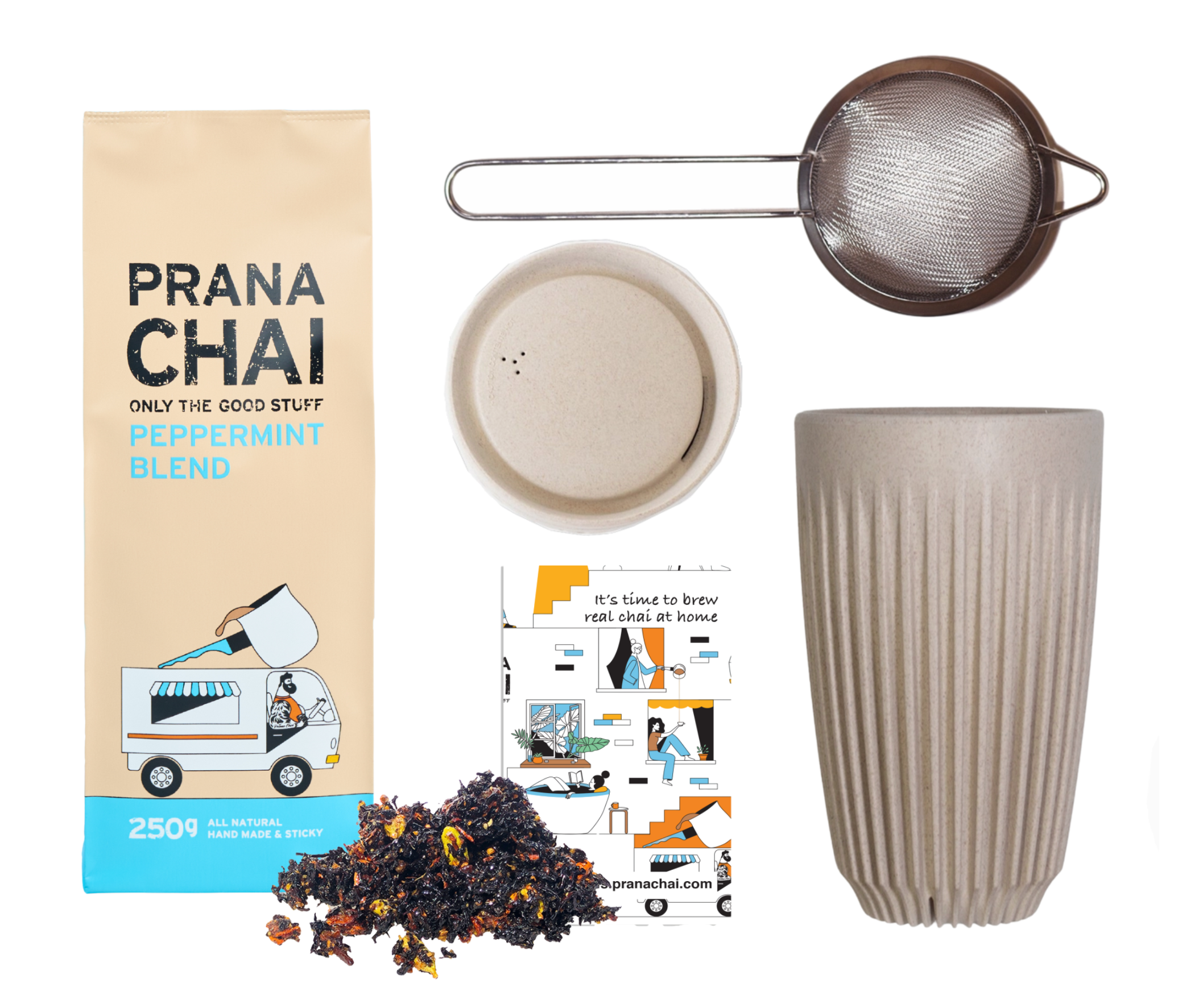 Prana Chai - Wholesale Gift Bag Set/Pack - Prana Chai + Huskee Cup + Strainer Gift Set15