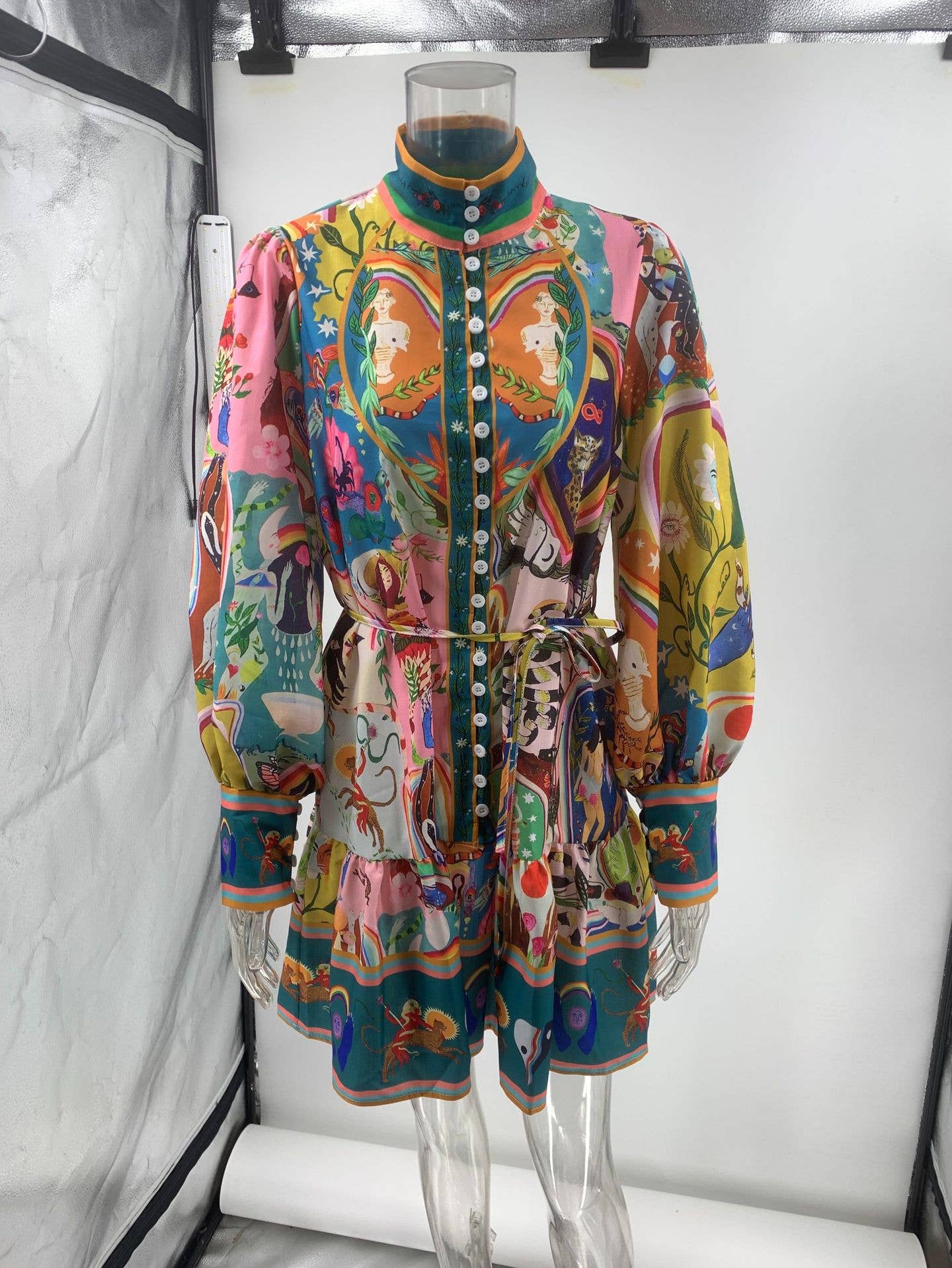 Multi Printed Button Ruffles Dress JRM049 for wholesale on Faire4