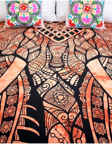 Orange Ethnic Elephant Print Bedspread for wholesale on Faire3
