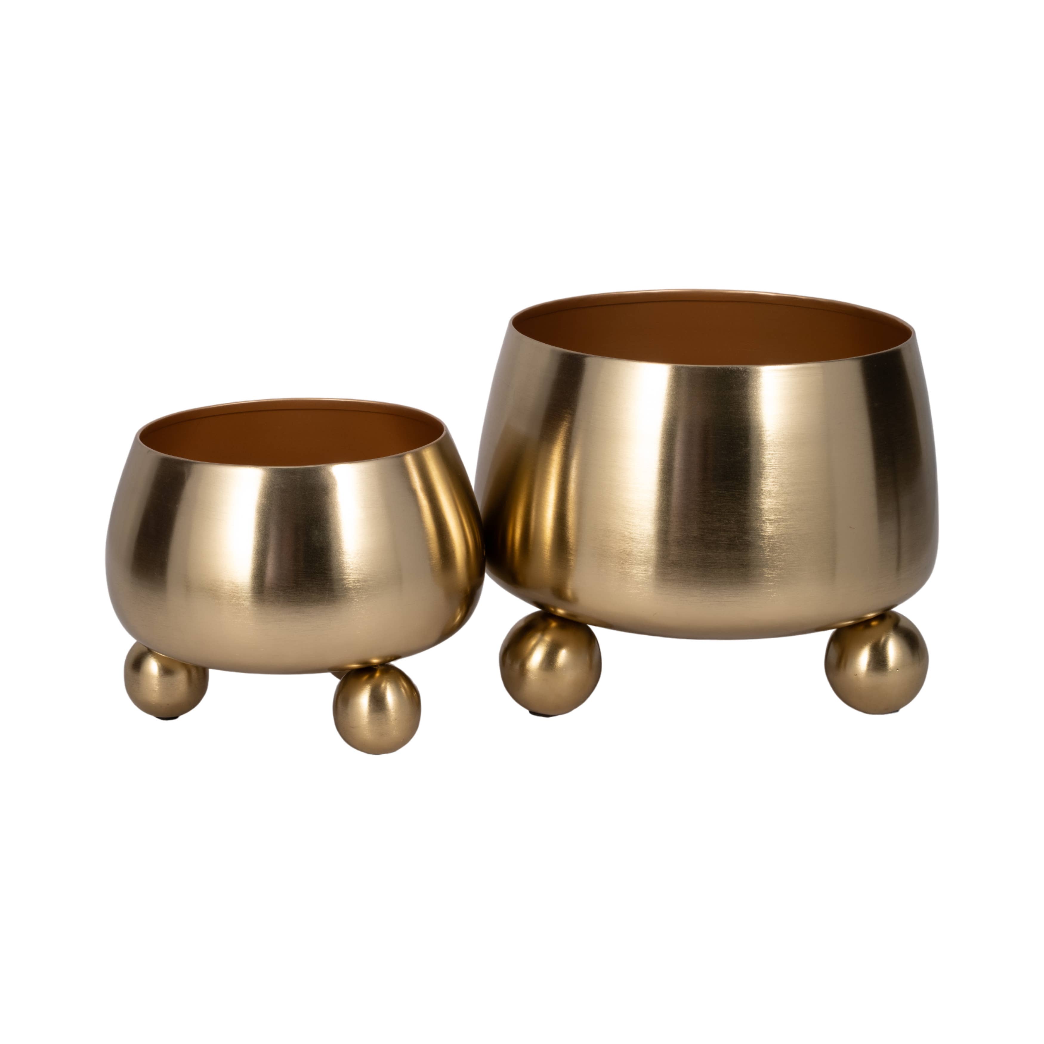 Sagebrook Home - Wholesale Plant Pot - Planters Set of 2 - Gold Metal Round with Ball Feet, 9/11 in7