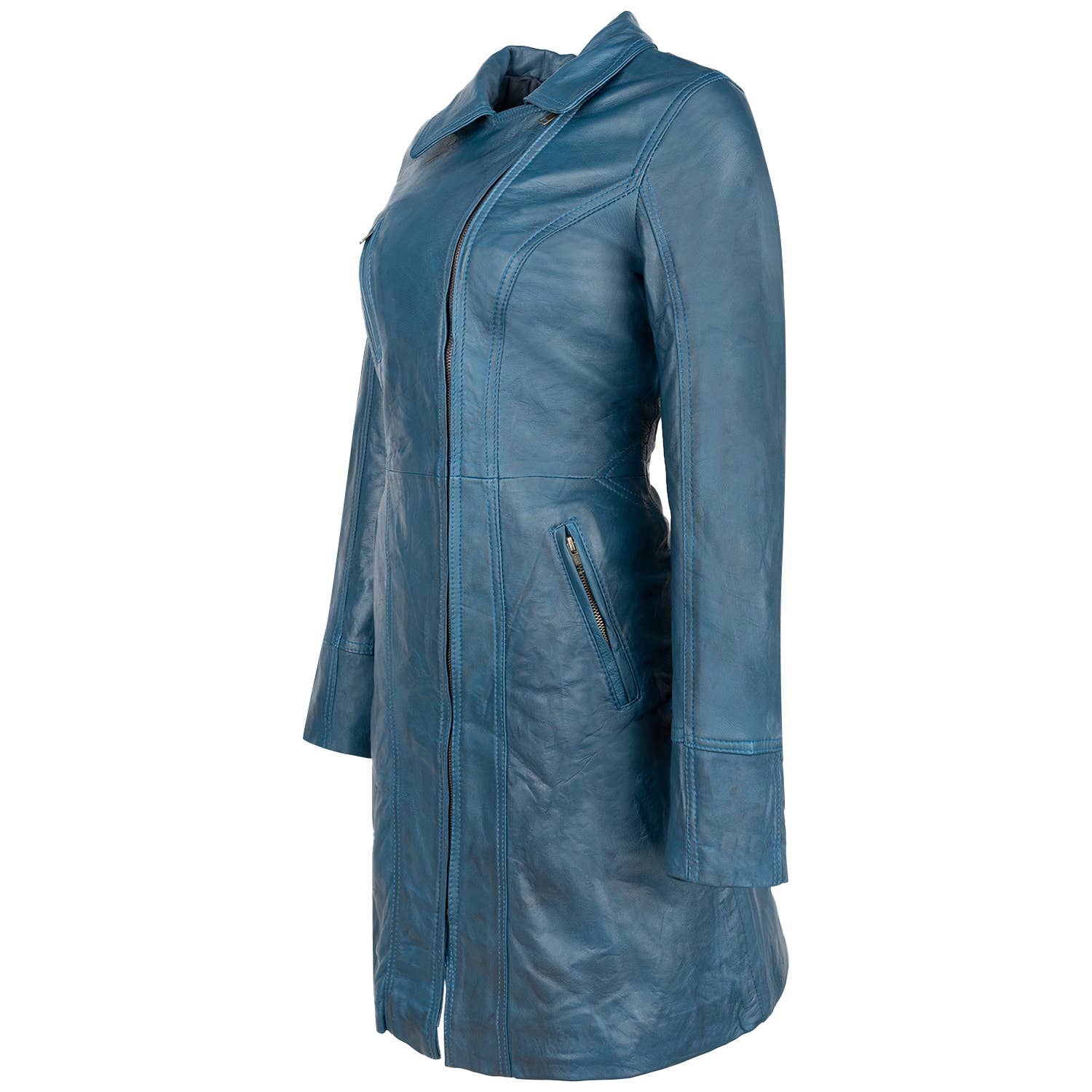 Urban 5884 Amsterdam | Leather jackets – Casaco de couro - Mulher por atacado – Casaco feminino longo Janice Urban 5884 em couro de carneiro verde encerado10