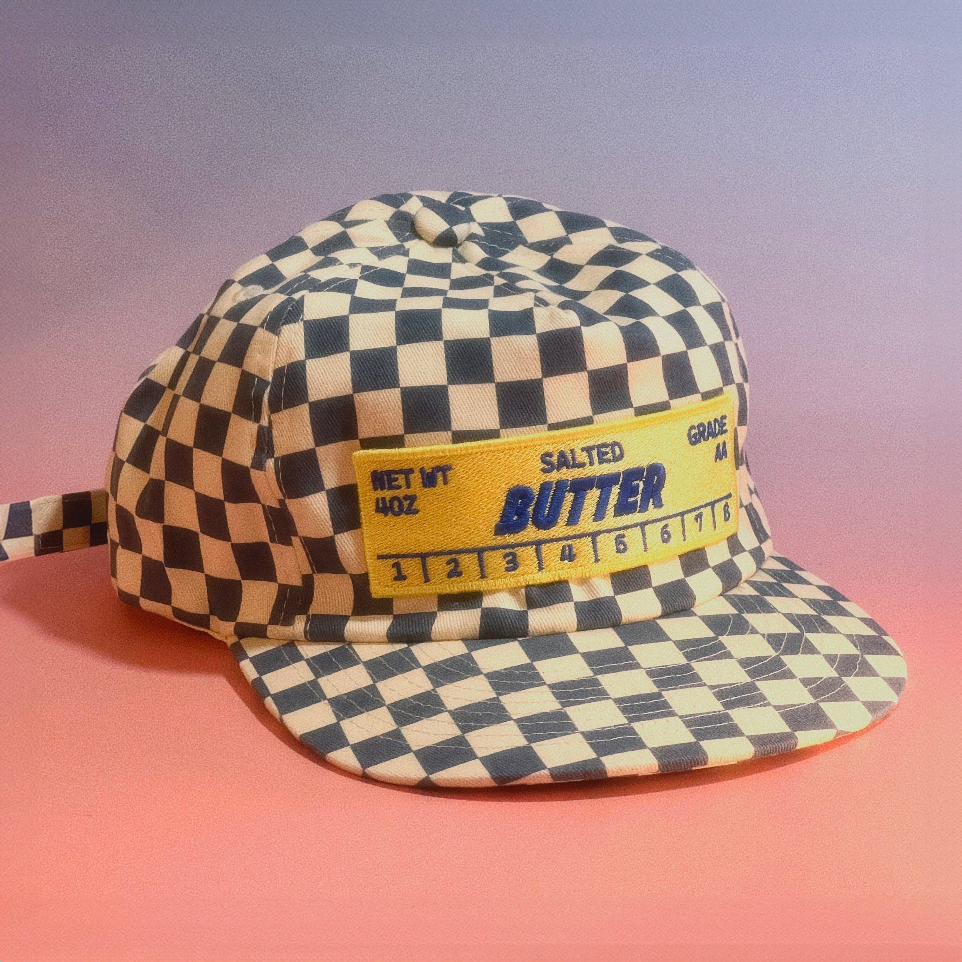 The Space Bureau - Wholesale Flat Brim Cap - Unisex - Butter Stick 5-Panel Checkered Floppy Hat1