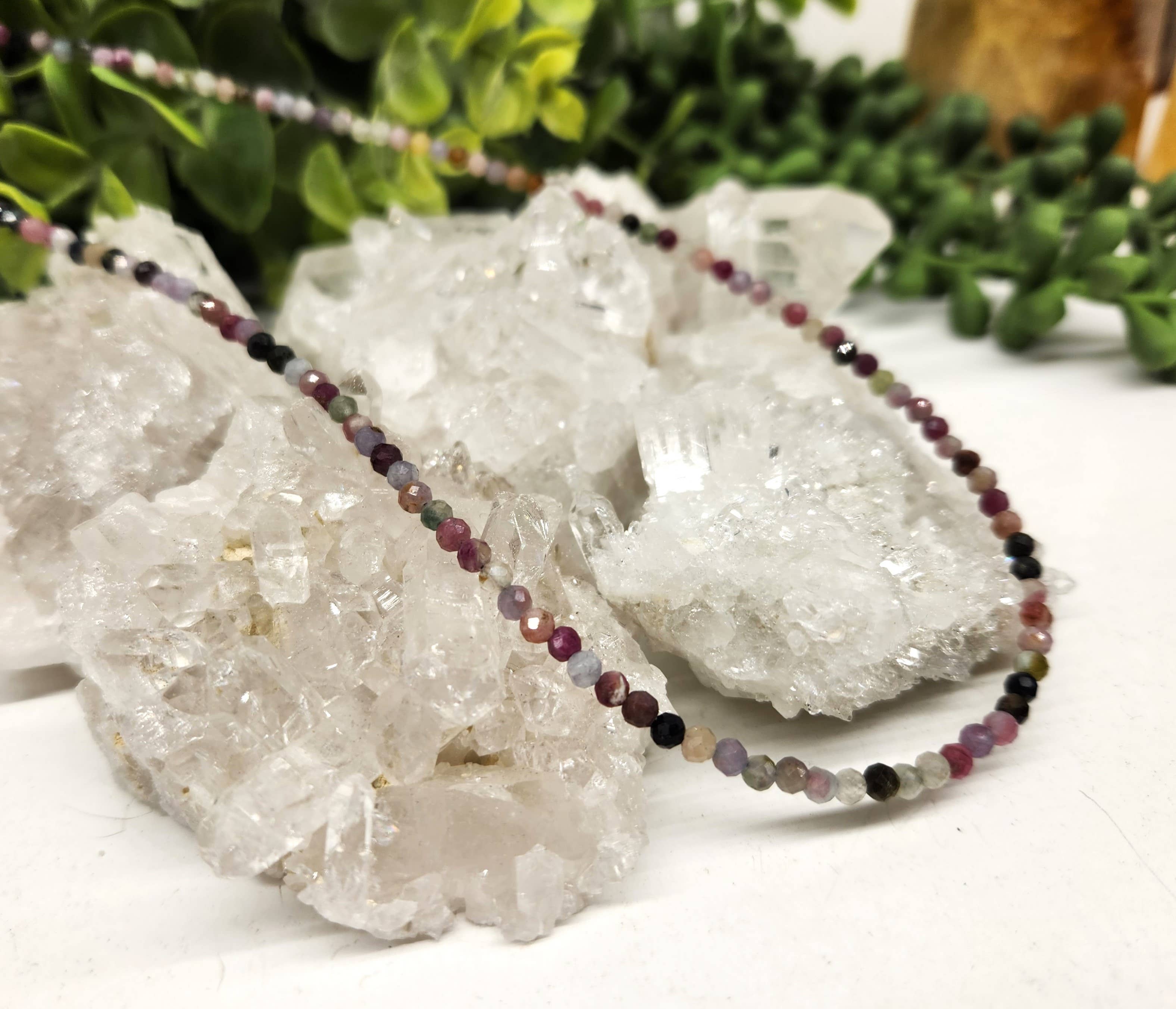 Meraki Gemstones - Wholesale Beaded/Pearl Necklace - Watermelon Tourmaline Necklace w/Silver Color Findings, 17"L2