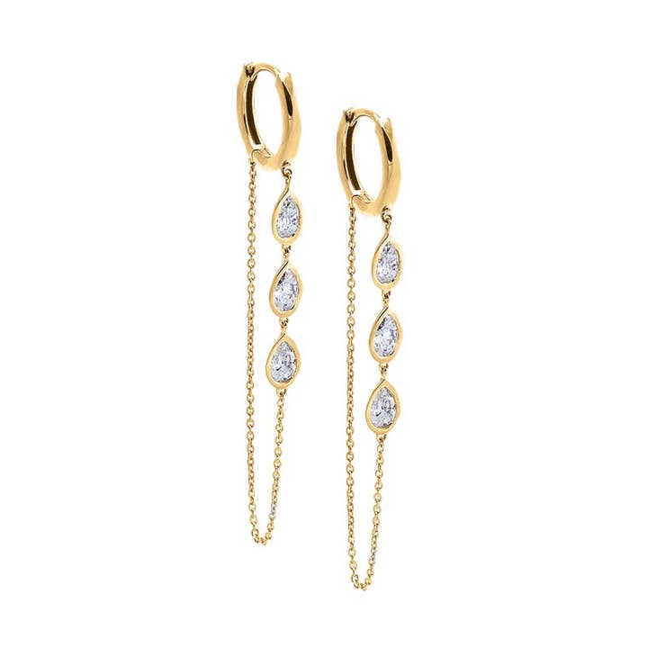 Lab Grown Diamond Teardrop Chain Dangle Huggie Earring 14K for wholesale by By Adina Eden