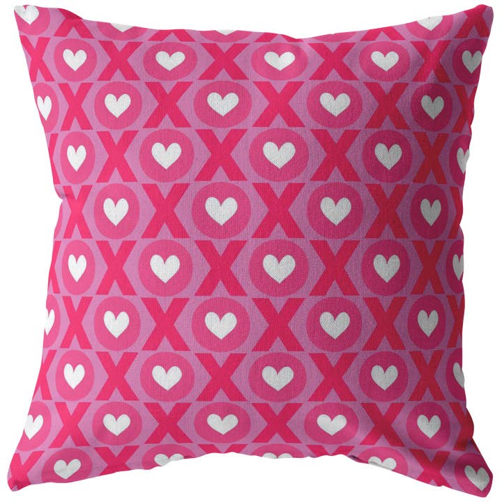 Pink Hearts and XOXO Love Pillow, Valentines Day Pillow, Gift for Girlfriend, Cute Valentines Decorative Pillow for wholesale by Caliberry Home Goods