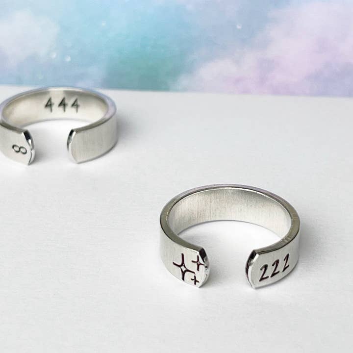 Angel Number Ring, Adjustable Ring, Hypoallergenic Aluminum Ring, Custom Date Jewelry, Angel Number Jewelry, 222, 333, 444, 555, 777, 999 for wholesale by Team Neville
