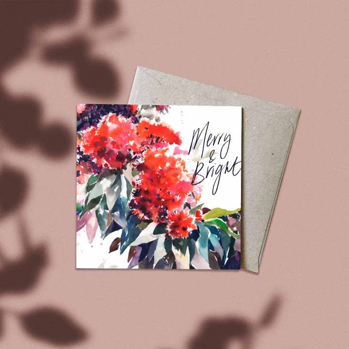 'Merry & Bright' Greeting Card for wholesale by Natalie Martin | Australian Watercolour Artist