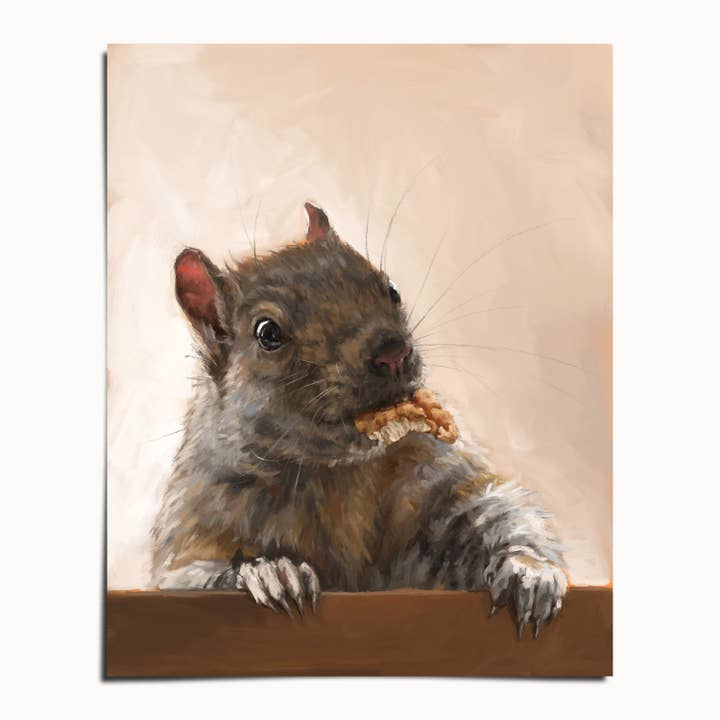 The Ugly Cat Studio - Wholesale Art Print - Grey Squirrel with a Walnut Fine Art Print2