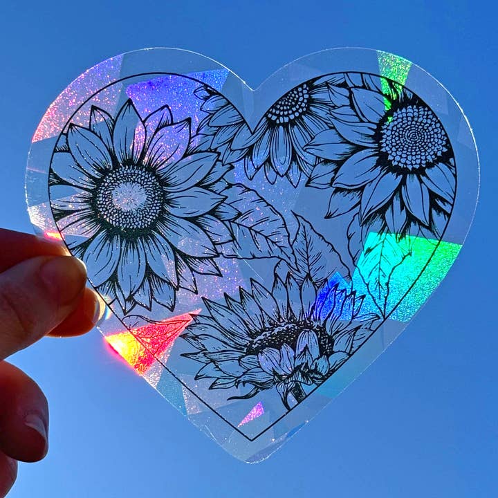 Art by Sharell - Wholesale Suncatcher - Sunflower Heart Suncatcher Sticker, Spring Window Decal