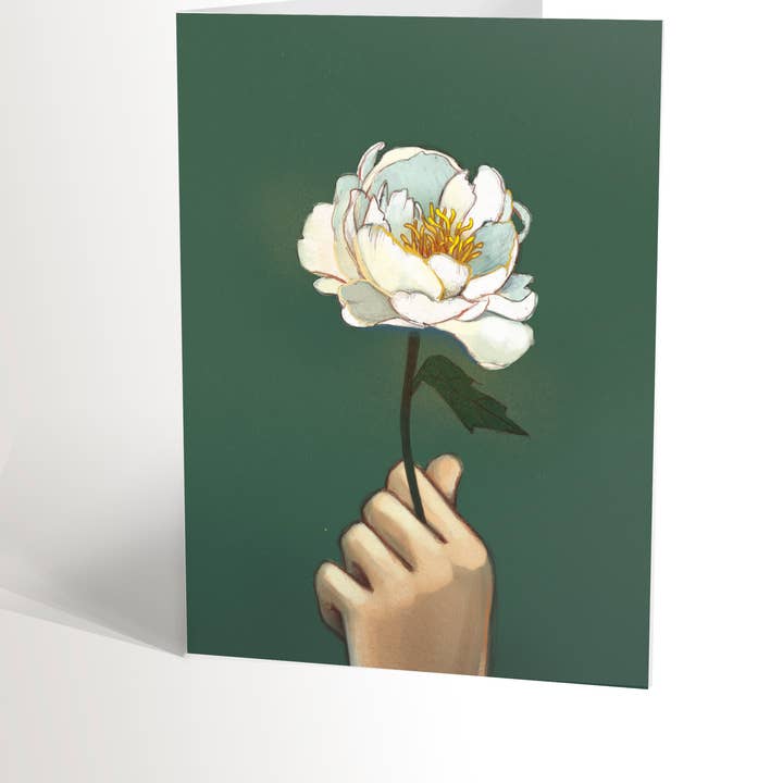 WHITE PEONY Card for wholesale by Valérie Boivin illustration