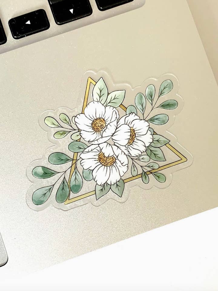 Clear Gold Triangle Floral Sticker 3.35x2.25in for wholesale by Christina Loves Planning