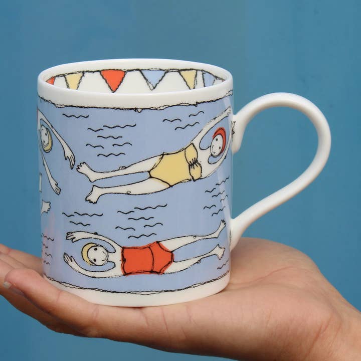 bathers bone china mug for wholesale by Poppy Treffry