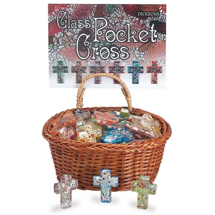 Pocket Stone Crosses With Basket Glass Asst for wholesale by Cottage Garden