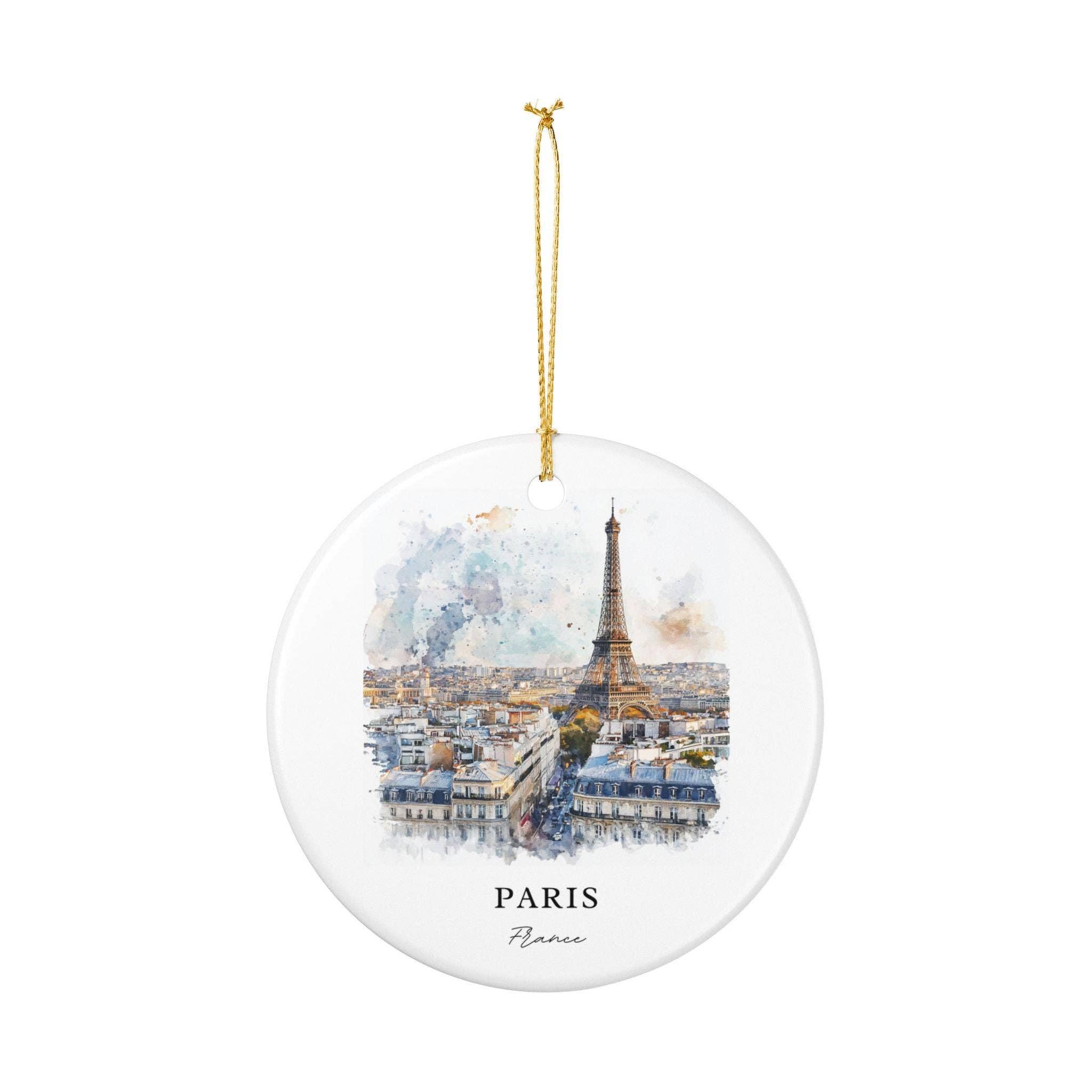 Premium Travel Art – Ornamento por atacado – Ornamento de Paris França: Souvenir Único de Paris, Decoração de Natal com Skyline de Paris e Presente Autêntico de Paris França, Ornamento da Torre Eiffel1