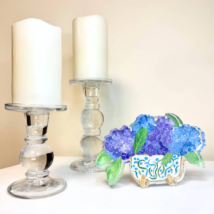 Jeanne Player Fine Art - Wholesale Decorative Tabletop Object - Blue and Purple Hydrangeas Art Block4