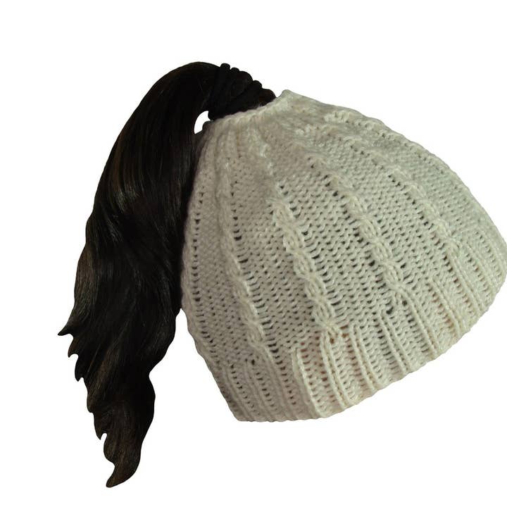 Sanyork Fair Trade - Wholesale Beanie – Women's - Ponytail Messy Bun Beanie Knit Winter Hat 100% Alpaca Solid0