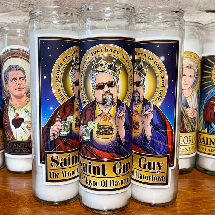 Saint Guy The Mayor of Flavortown Prayer Candle 🕯️ for wholesale by Cleaver And Blade