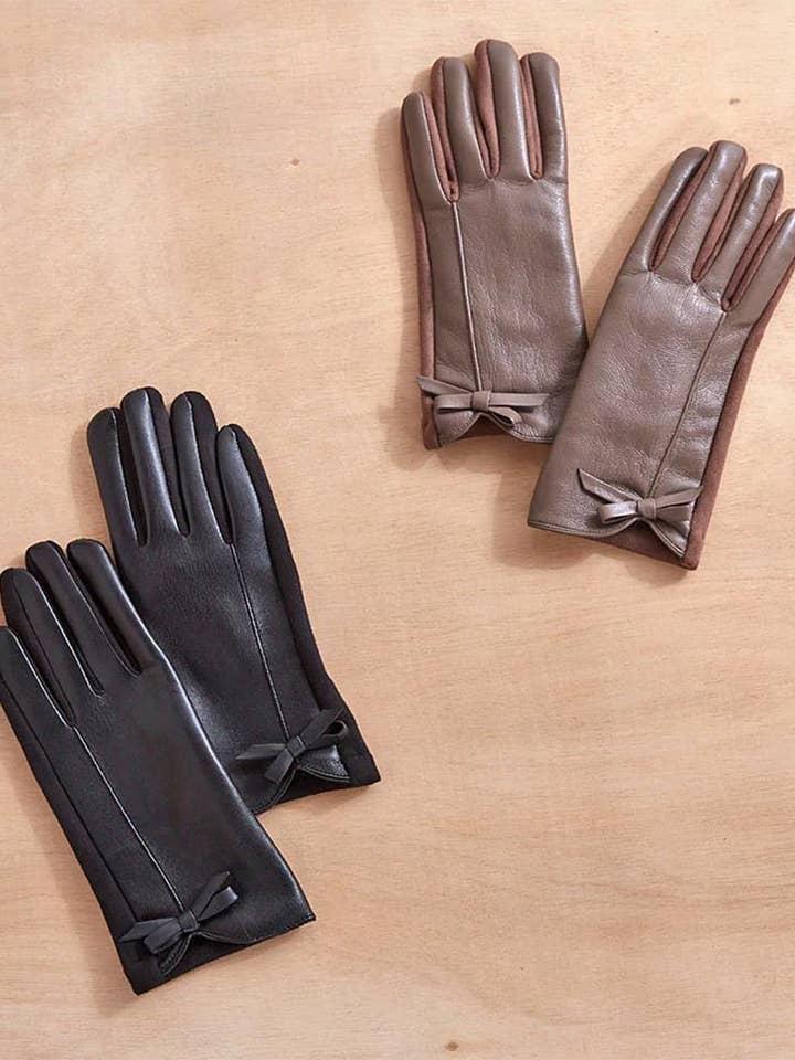BOW DETAIL FAUX LEATHER GLOVES MG-3242 for wholesale by anbfashion