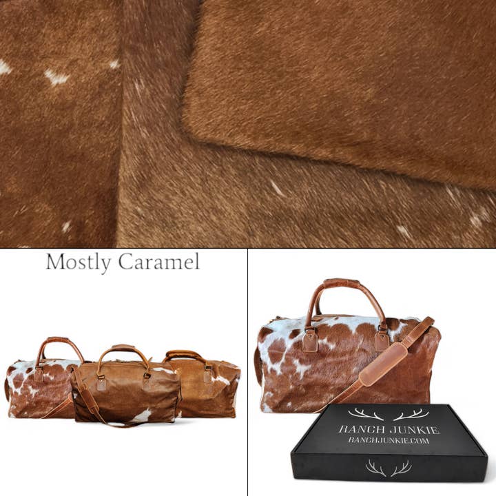 Ranch Junkie - Wholesale Weekender Bag - Unisex - Genuine Cowhide Duffel Bag The Highlands Saddle Large Cowhide Duffel22