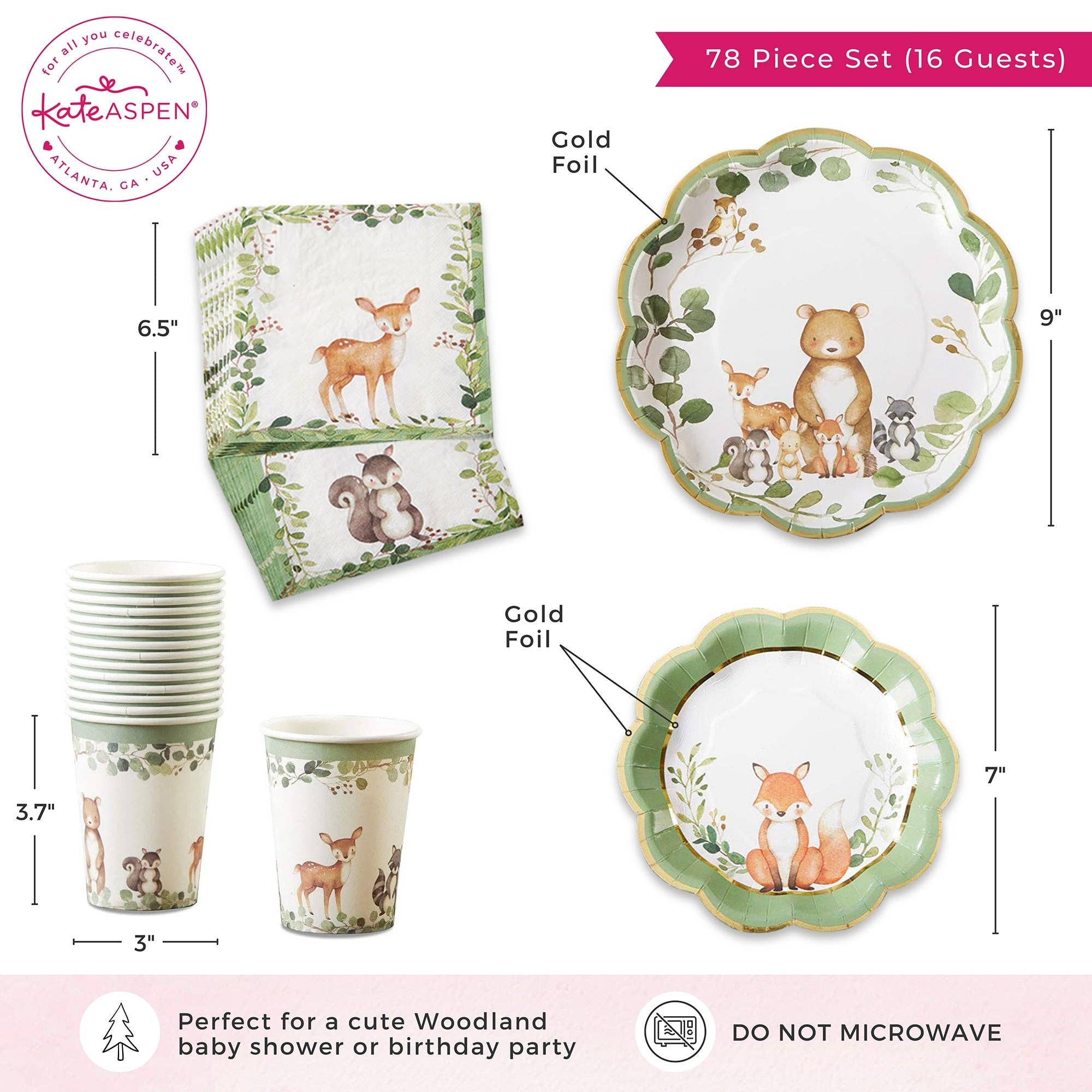Kate Aspen – wholesale Porslin för engångsbruk – Woodland Baby 78-delars festservis - (16 gäster)5