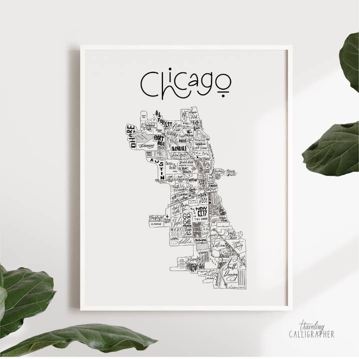 Chicago Neighborhood Map Print (3 formaten) voor wholesale door Traveling Calligrapher