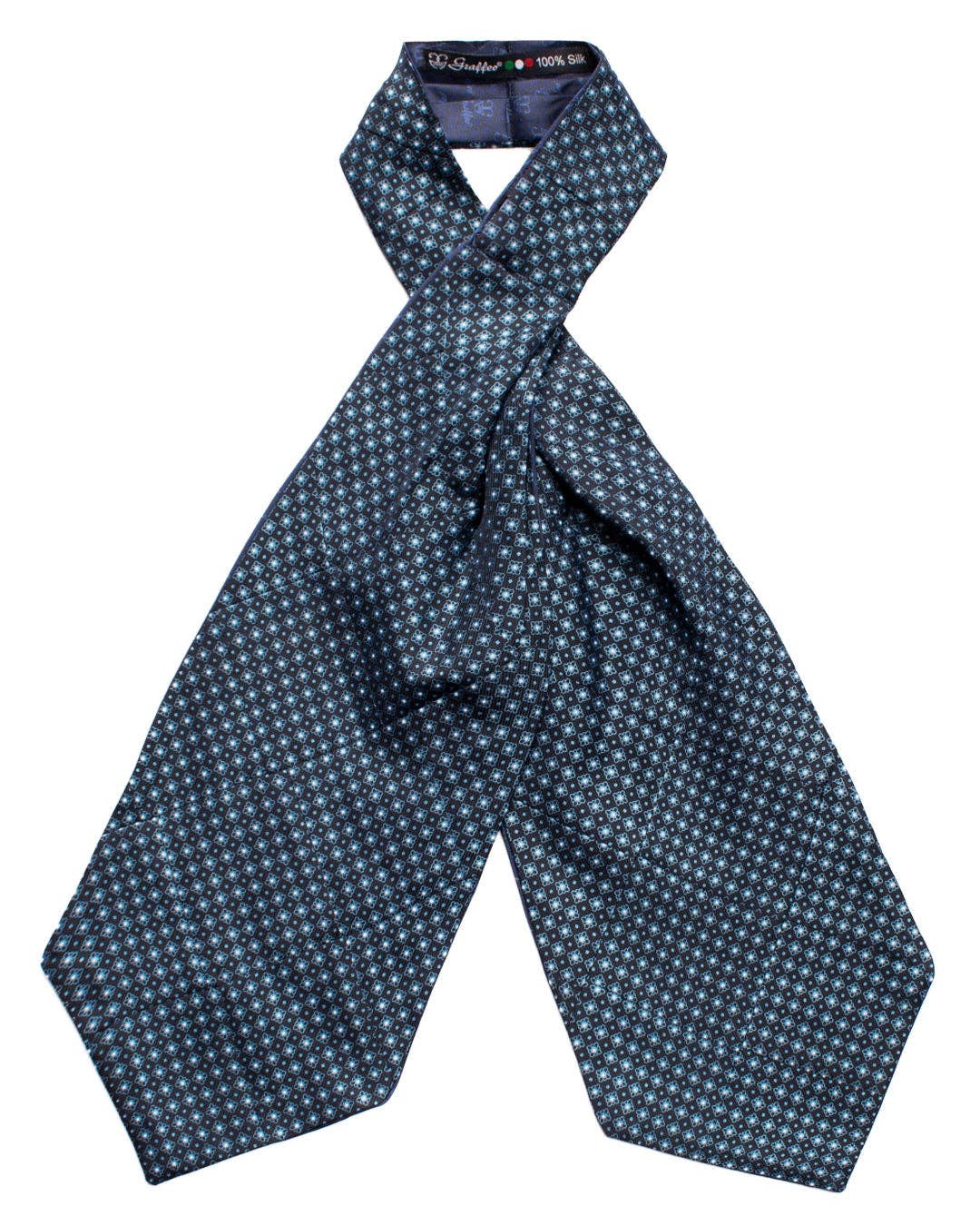 Graffeo Cravatte – wholesale Necktie – Men’s – Ascot Night Blue Vintage Silk Print Patchwork Blue White Pattern AP1130