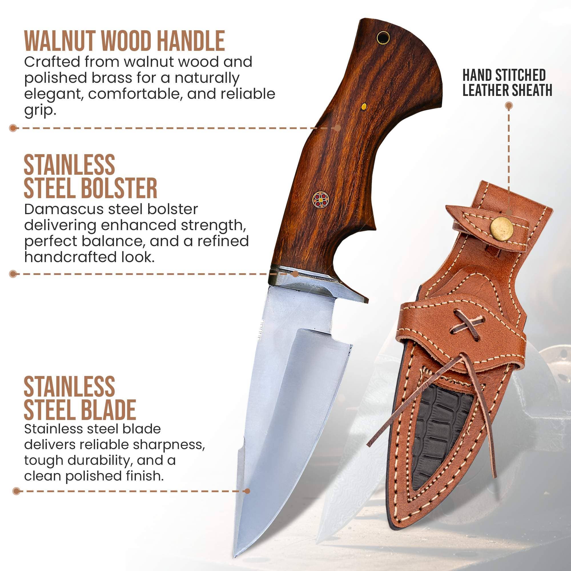 FH KNIVES - Wholesale Pocket Knife/Holder - 10' Handmade Stainless steel knife with leather sheath2