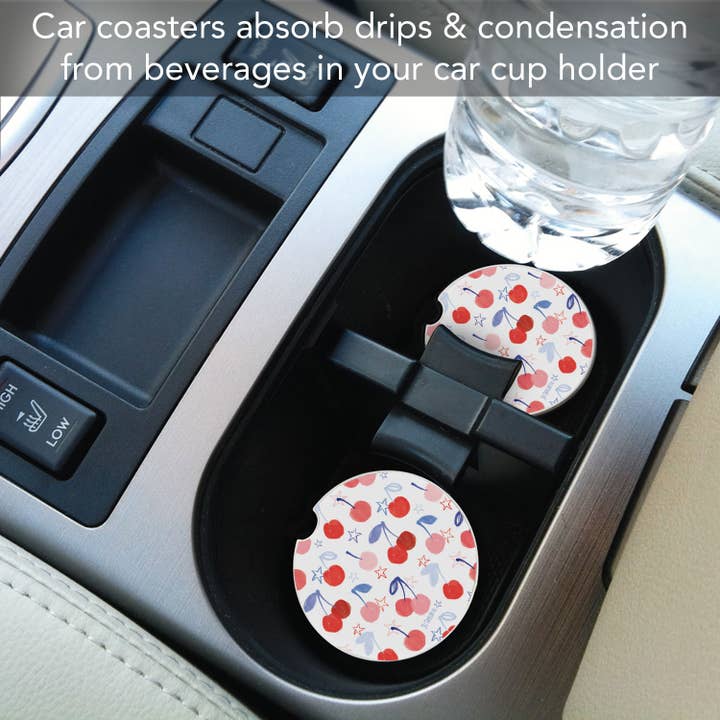 CounterArt/Highland Home/Thirstystone – Engroshandel Kopunderlag til bil – unisex – "Cherry Stars" Absorberende Sten Bil Coaster 1 stk3