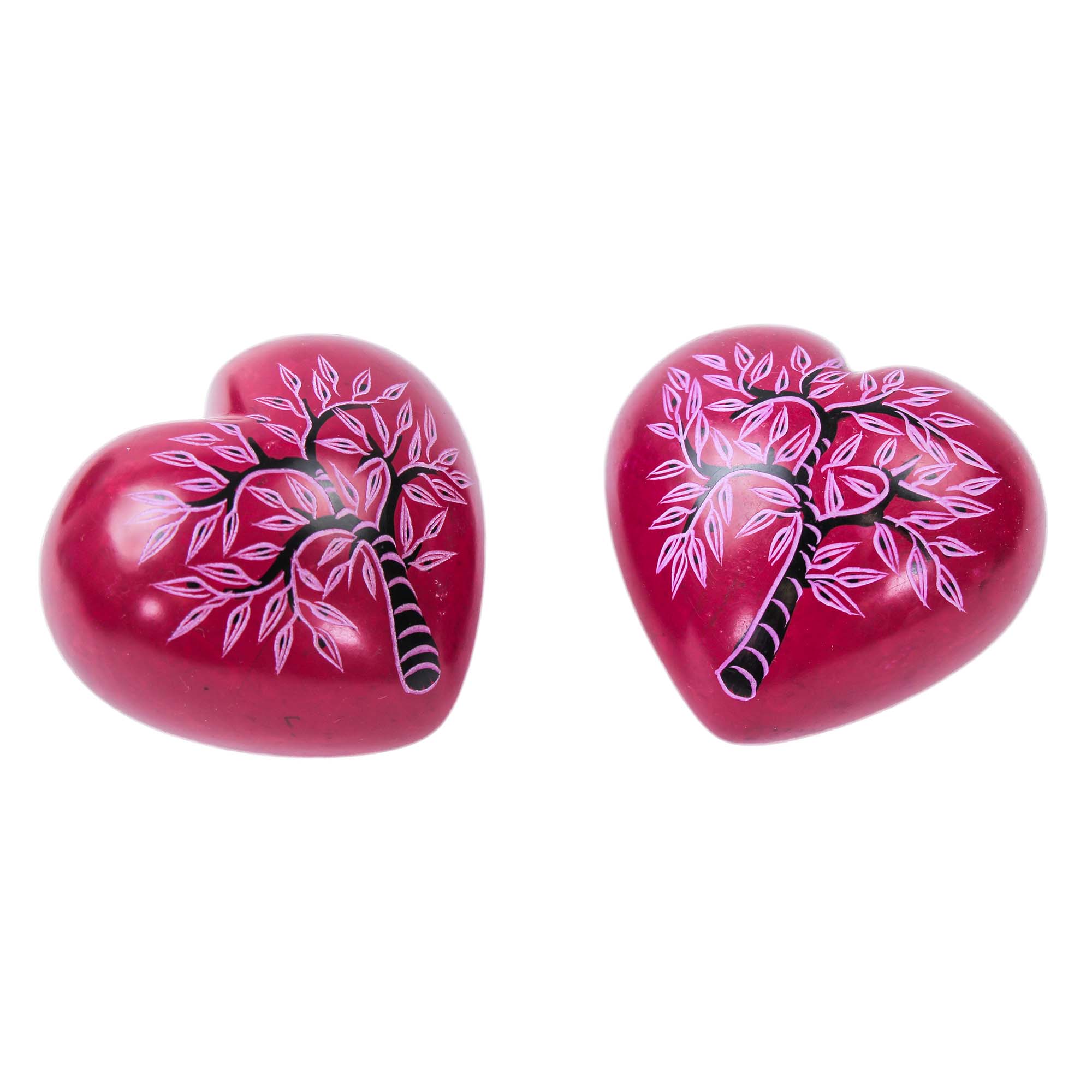 Global Crafts – wholesale Decorative tabletop object – Large Soapstone Red Puffy Heart with Acacia Tree Carving4