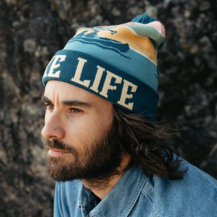 Lake Life Knit Beanie with Pom Pom Winter Hat Outdoor Canoe Adventure for wholesale by Northern Icons Creations INC