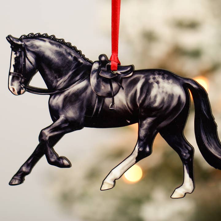 Classy Equine - Wholesale Ornament - Side Saddle Horse Ornament- Black Horse Christmas Decoration1