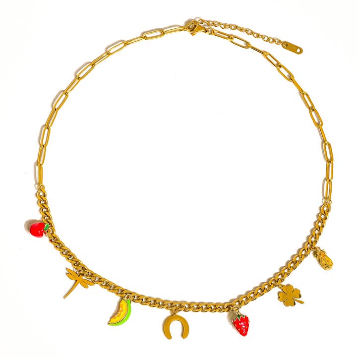 Multi Colored Marinha 18K Gold Non-Tarnish Fruit and Charms Necklace for wholesale on Faire