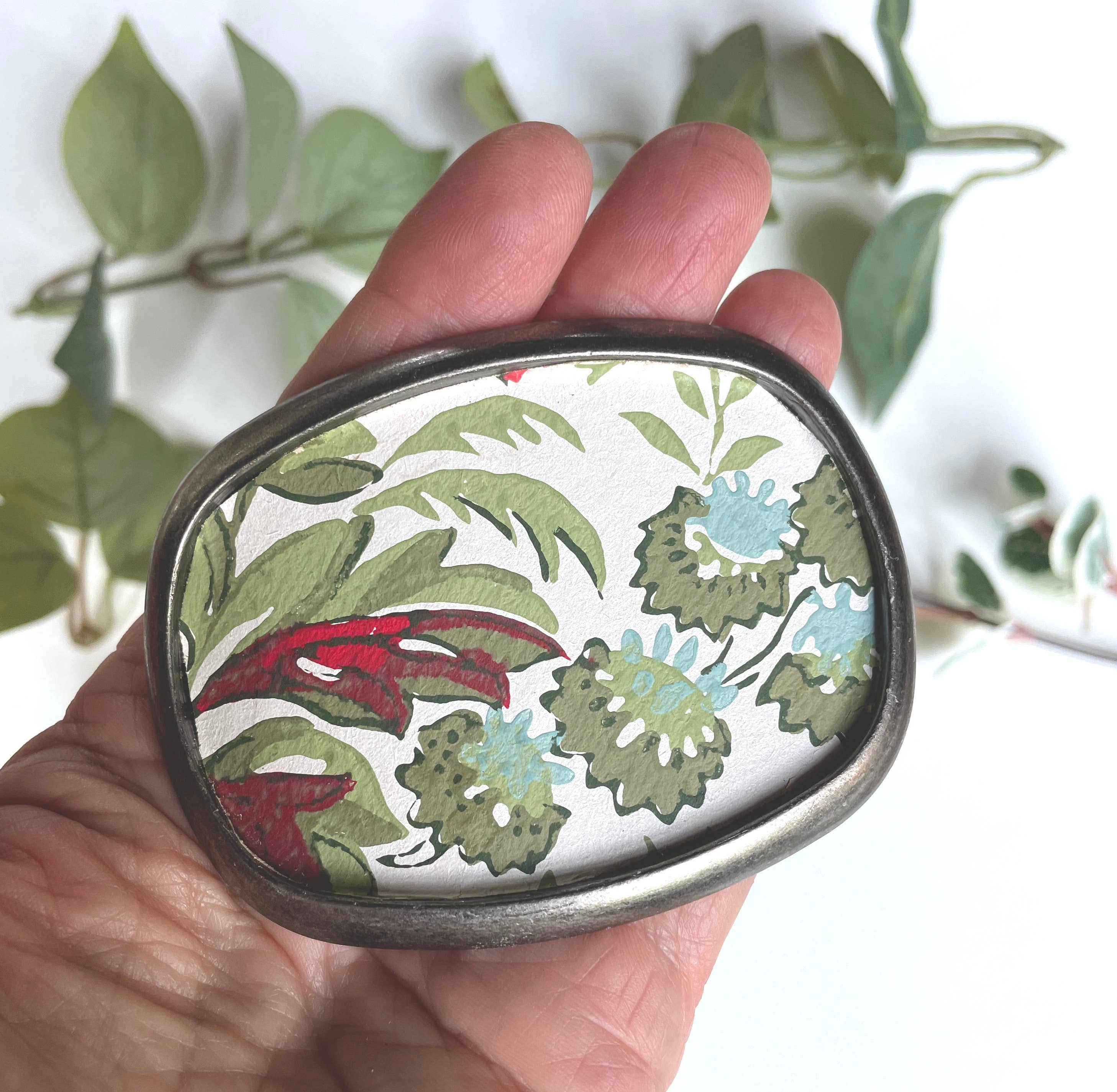 joeyfivecents - Vente Boucle de ceinture – femme - Boucle de ceinture - fleurs rouge terreux, verts de jardin, floraux4