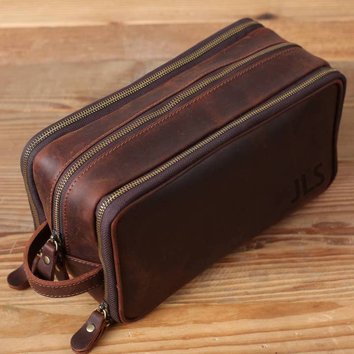 RockCow Leather Studio - Wholesale Toiletry Bag - Men's - Groomsmen Gift Personalized Leather Toiletry Bag Waterproof Leather Dopp Kit Men's Shaving Kit, Christmas Gift