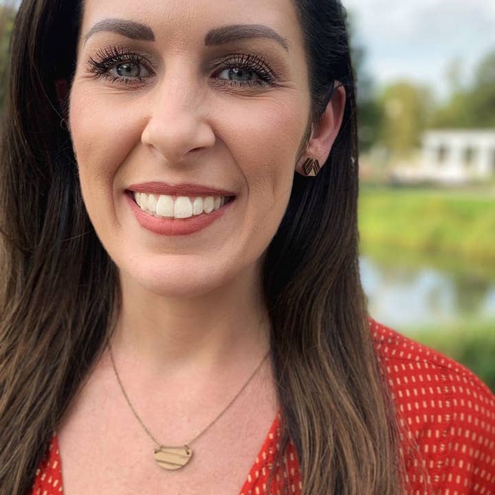 Small Half Moon Zebra Wood Necklace, Natural, Boho Necklace for wholesale by Red Shed Designs