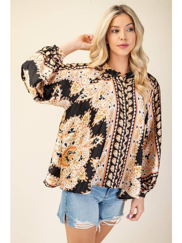 Vanilla Monkey - Wholesale Blouse - Women's - Mirrored Scarf Print Blouse