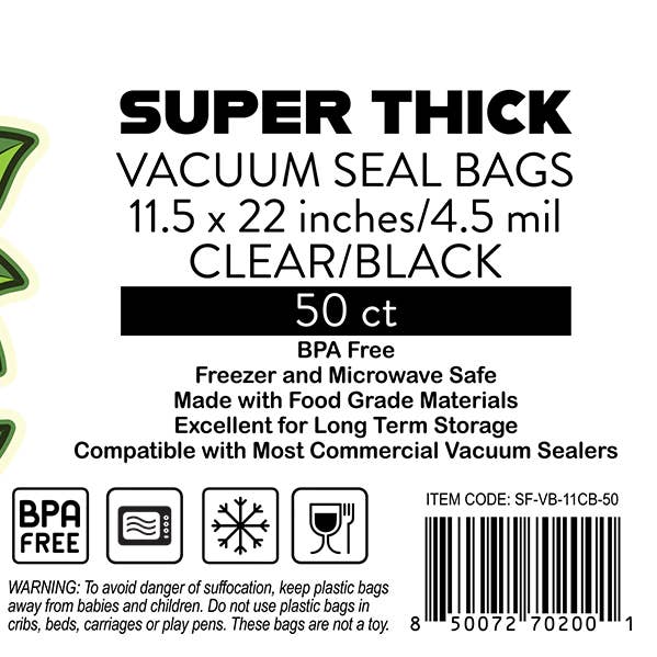 Super Fresh 15” x 18” Noir/Transparent 50 PACK pour la vente par Super Fresh Vacuum Seal Bags