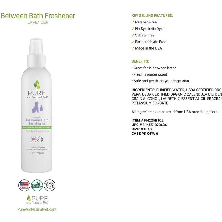 Pure and Natural Pet - Wholesale Pet Spray - Dog - Between Bath Freshener for Dogs - Lavender1