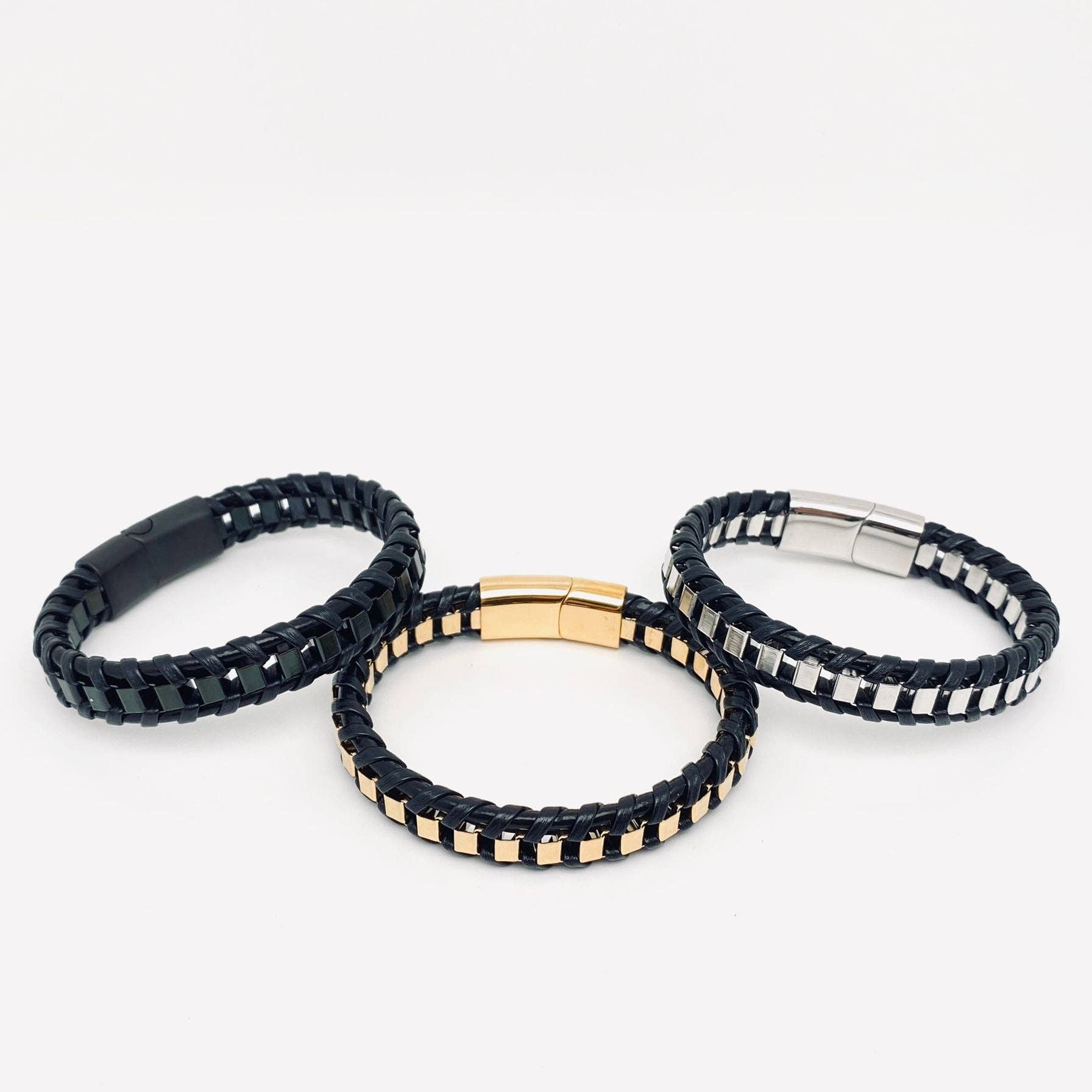 Mio Queena - Wholesale Bangle Bracelet - Leather Woven Gear Shape Stainless Steel Bracelet - MJ/BC2