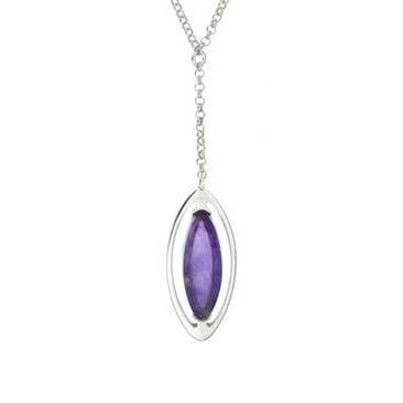 Purple amethyst shuttle necklace, sterling silver, 925, 40 + 5 cm for wholesale by OPALOOK France