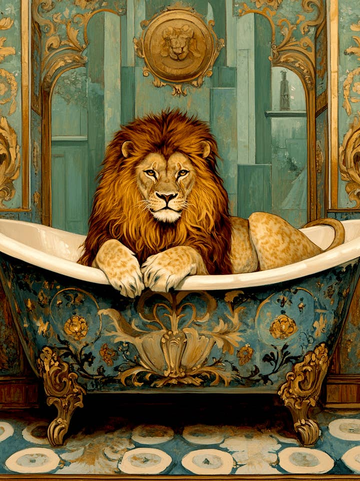 Lion in Bathtub - Bathroom Wall Art Prints – 8″x10″ Artwork for 11″x14″ Frame for wholesale by Mowbi